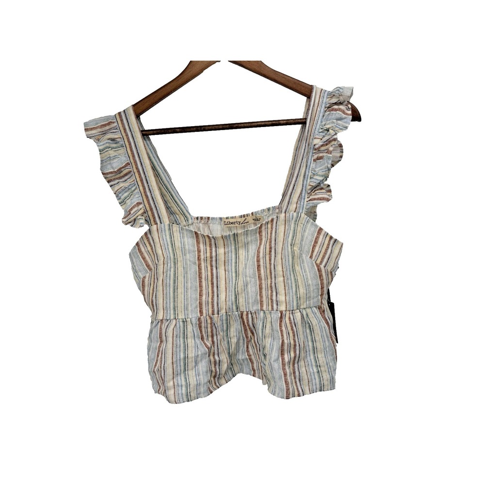 Liberty Love Sleeveless cropped ruffle tank top linen boho cottage festival NWT